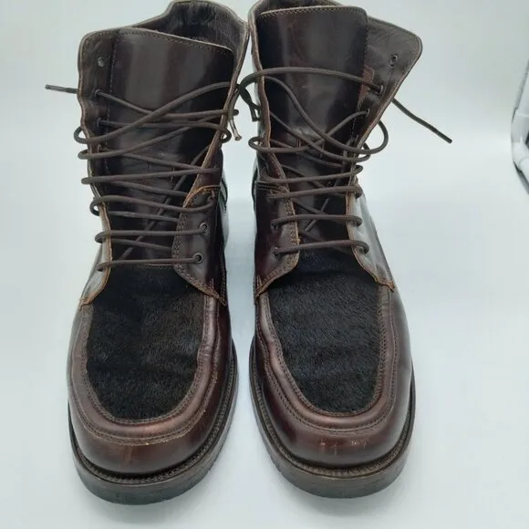 Joan &amp; David Handmade in Italy Rare! Brown Leather Calf Hair Lace-up Boots EU 39