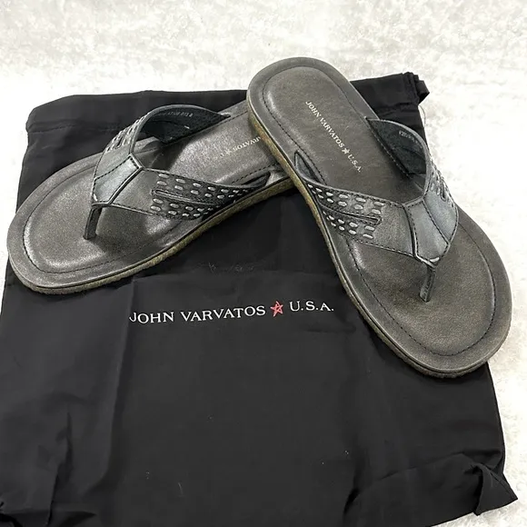John Varvatos Thong Sandals Star USA Tobago Stitched Leather Slip Ons Slides Box