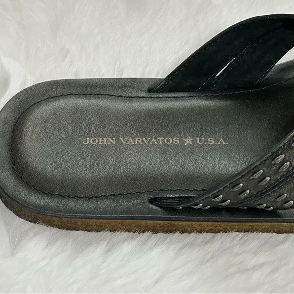 John Varvatos Thong Sandals Star USA Tobago Stitched Leather Slip Ons Slides Box