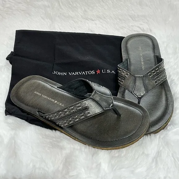 John Varvatos Thong Sandals Star USA Tobago Stitched Leather Slip Ons Slides Box