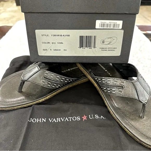 John Varvatos Thong Sandals Star USA Tobago Stitched Leather Slip Ons Slides Box