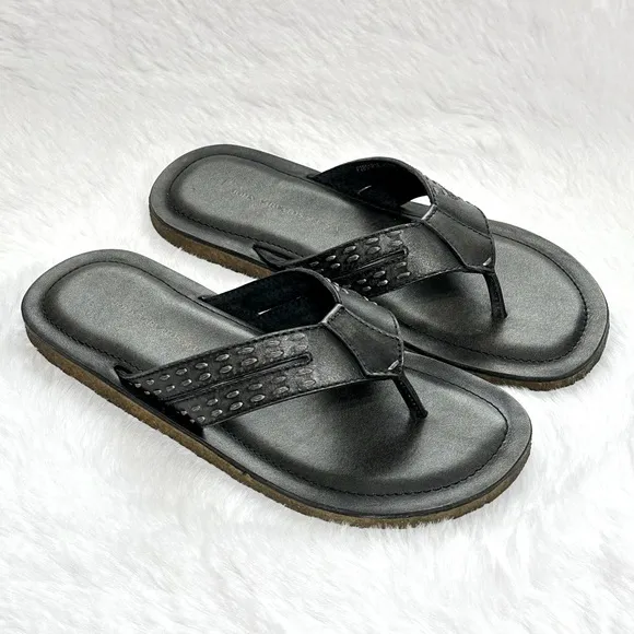 John Varvatos Thong Sandals Star USA Tobago Stitched Leather Slip Ons Slides Box