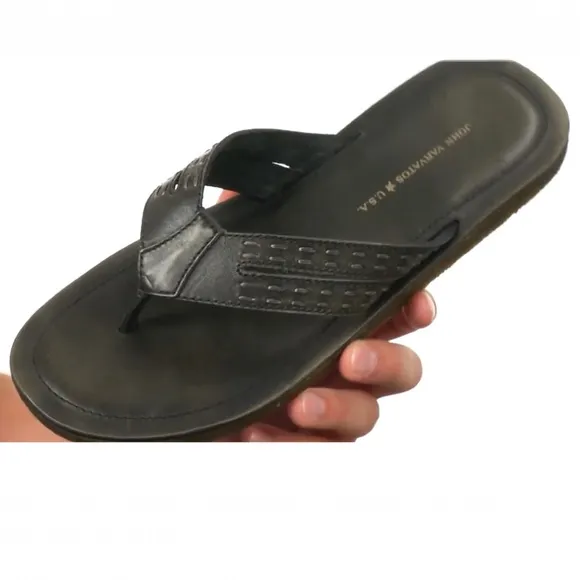 John Varvatos Thong Sandals Star USA Tobago Stitched Leather Slip Ons Slides Box