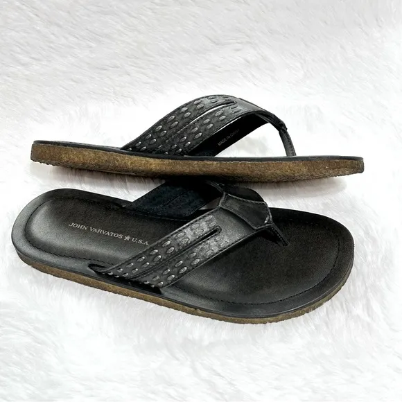John Varvatos Thong Sandals Star USA Tobago Stitched Leather Slip Ons Slides Box