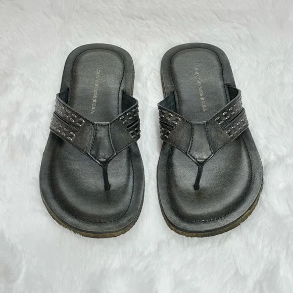 John Varvatos Thong Sandals Star USA Tobago Stitched Leather Slip Ons Slides Box