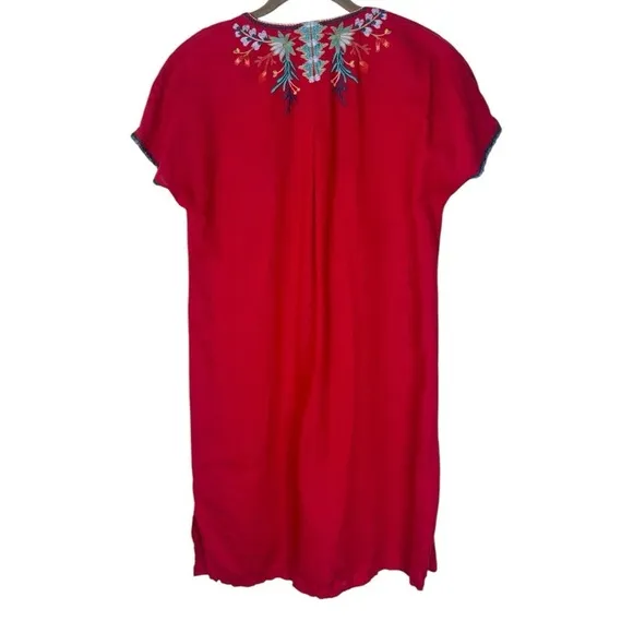 Johnny Was Ariel Easy Tunic Linen Red Short Sleeve Dress Size: XX-Small