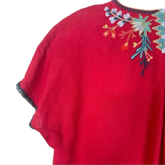 Johnny Was Ariel Easy Tunic Linen Red Short Sleeve Dress Size: XX-Small