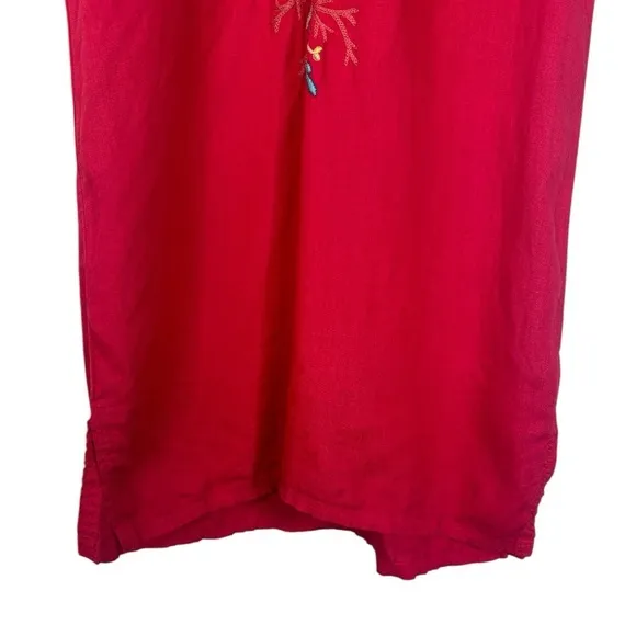 Johnny Was Ariel Easy Tunic Linen Red Short Sleeve Dress Size: XX-Small