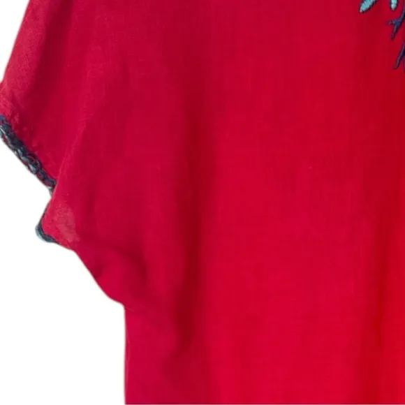 Johnny Was Ariel Easy Tunic Linen Red Short Sleeve Dress Size: XX-Small