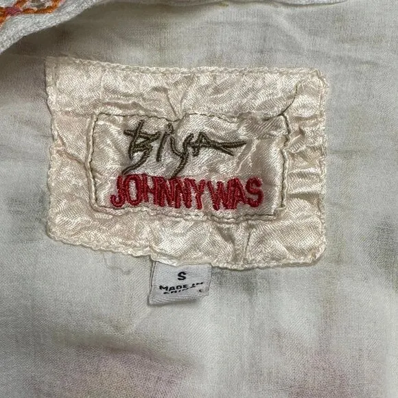 Johnny Was BIYA Elektra Mini Dress Floral Embroidery Linen Natural White Size S