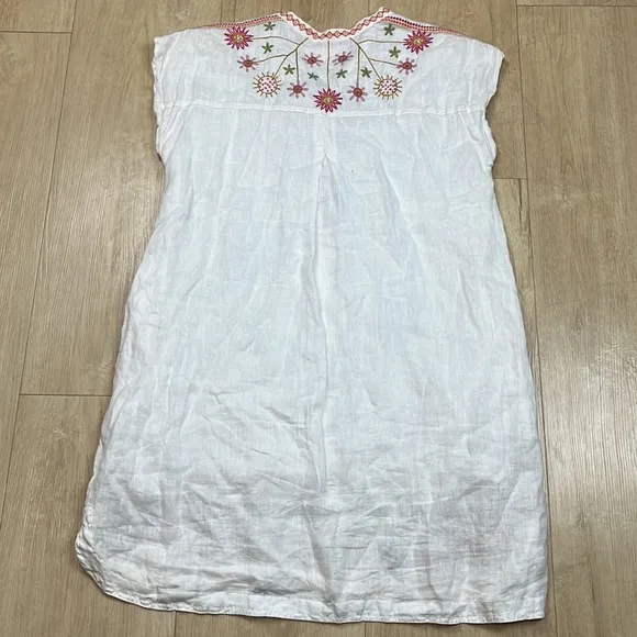 Johnny Was BIYA Elektra Mini Dress Floral Embroidery Linen Natural White Size XS