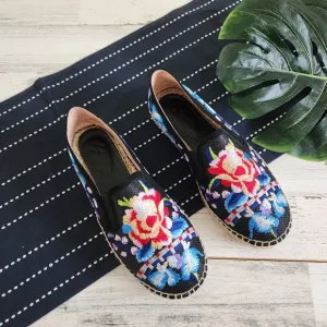 Johnny Was Cooper Embroidered Espadrilles Black Size 41
