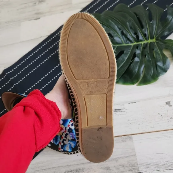 Johnny Was Cooper Embroidered Espadrilles Black Size 41