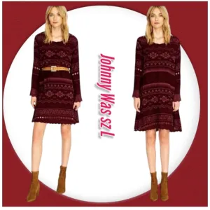 Johnny Was Women Boho Eyelet Embroidered Long sleeves Shift Slip Mini Dress