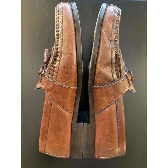 Johnston &amp; Murphy Loafers Mens 12M Brown Leather Basket Weave Slip-On Shoes