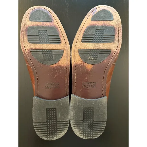 Johnston &amp; Murphy Loafers Mens 12M Brown Leather Basket Weave Slip-On Shoes