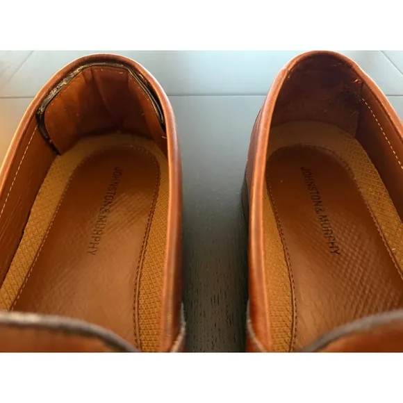 Johnston &amp; Murphy Loafers Mens 12M Brown Leather Basket Weave Slip-On Shoes