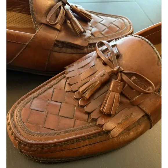 Johnston &amp; Murphy Loafers Mens 12M Brown Leather Basket Weave Slip-On Shoes