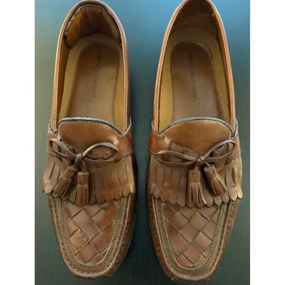 Johnston &amp; Murphy Loafers Mens 12M Brown Leather Basket Weave Slip-On Shoes