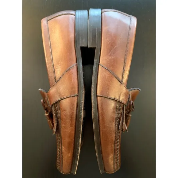 Johnston &amp; Murphy Loafers Mens 12M Brown Leather Basket Weave Slip-On Shoes