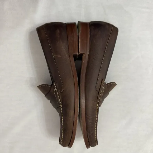 Johnston &amp; Murphy Mens 9.5M Brown Sheepskin Distress Leather Penny Loafers