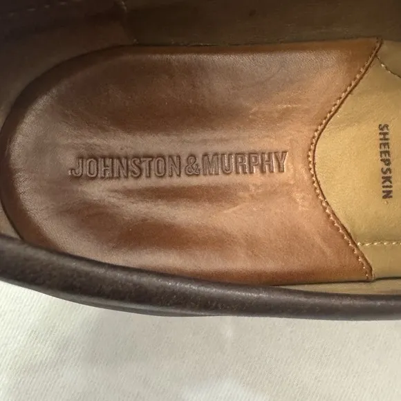 Johnston &amp; Murphy Mens 9.5M Brown Sheepskin Distress Leather Penny Loafers