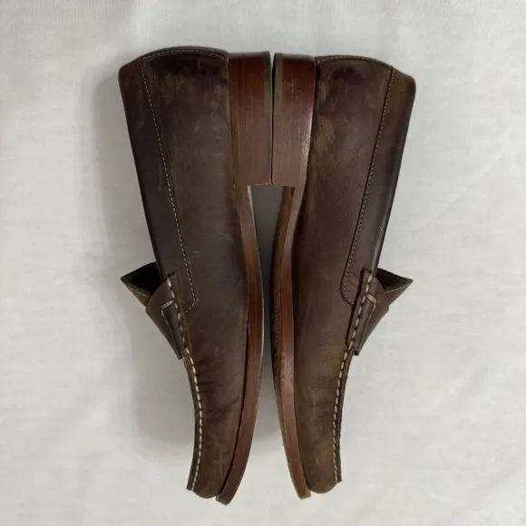 Johnston &amp; Murphy Mens 9.5M Brown Sheepskin Distress Leather Penny Loafers