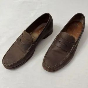 Johnston &amp; Murphy Mens 9.5M Brown Sheepskin Distress Leather Penny Loafers