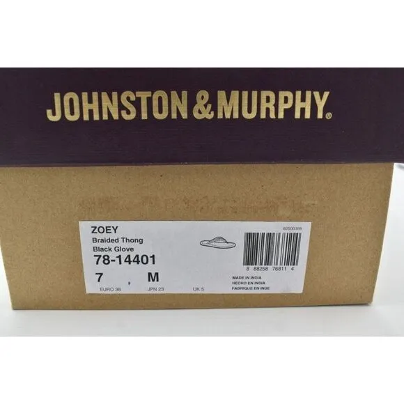 Johnston &amp; Murphy Womens Size 7 Zoey Braided Black Glove Flip Flop Thong Sandals