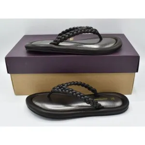 Johnston &amp; Murphy Womens Size 7 Zoey Braided Black Glove Flip Flop Thong Sandals