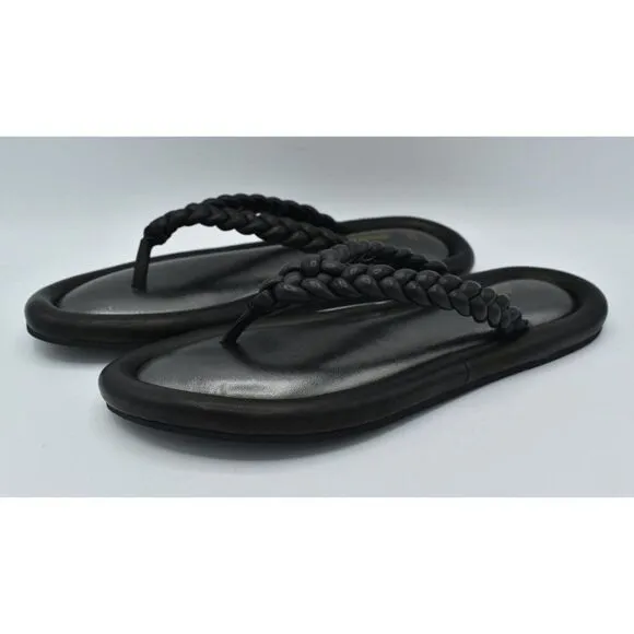 Johnston &amp; Murphy Womens Size 7 Zoey Braided Black Glove Flip Flop Thong Sandals