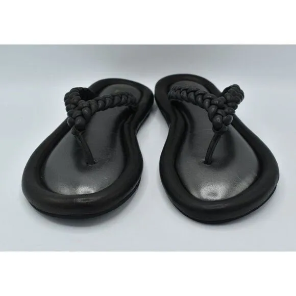 Johnston &amp; Murphy Womens Size 7 Zoey Braided Black Glove Flip Flop Thong Sandals