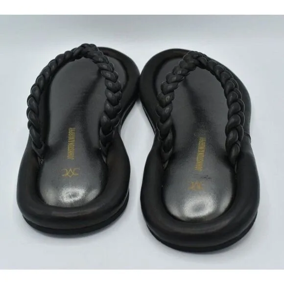 Johnston &amp; Murphy Womens Size 7 Zoey Braided Black Glove Flip Flop Thong Sandals