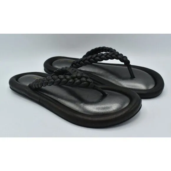 Johnston &amp; Murphy Womens Size 7 Zoey Braided Black Glove Flip Flop Thong Sandals