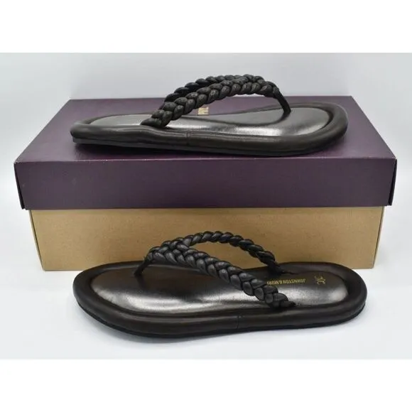 Johnston &amp; Murphy Womens Size 7 Zoey Braided Black Glove Flip Flop Thong Sandals