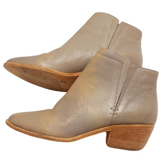 JOIE Jodi Leather Split side Distressed Grey Stacked Heel AnkleBooties