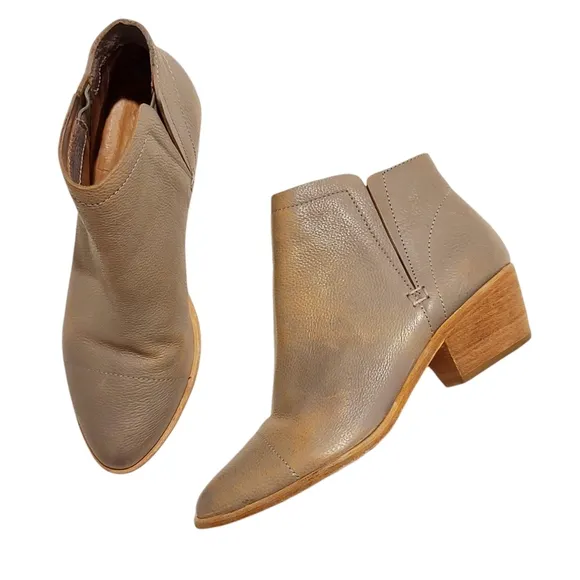 JOIE Jodi Leather Split side Distressed Grey Stacked Heel AnkleBooties