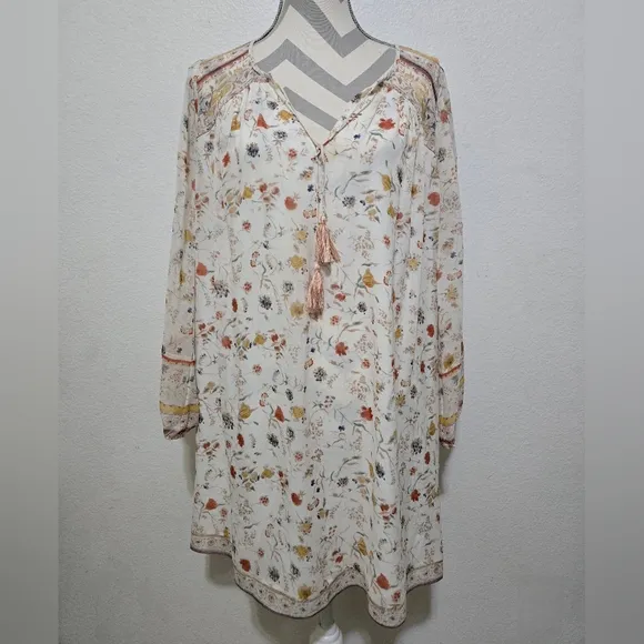 JOIE Silk Vesta Dress in Porcelain with Floral Print Boho Style Size Medium