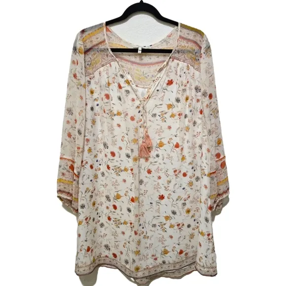 JOIE Silk Vesta Dress in Porcelain with Floral Print Boho Style Size Medium