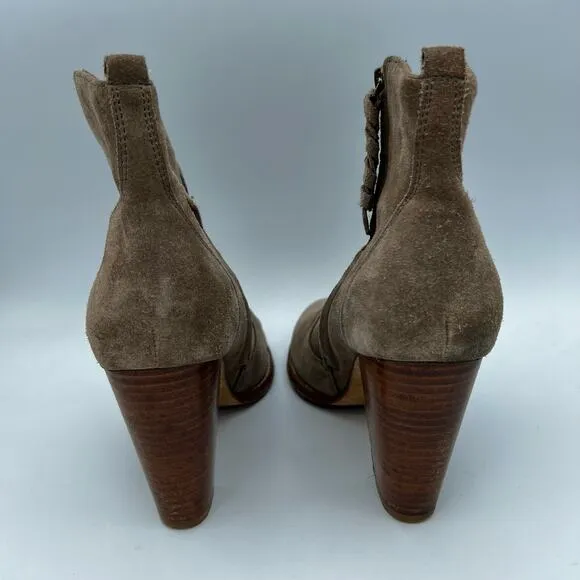 Joie Tan Suede Stacked Heel Ankle Boots Size 9.5