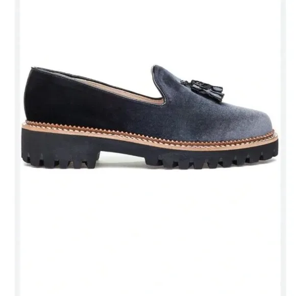 Jon Josef Gogo Gray Velvet Tassel Loafers, Size 37 EU (7 US), Old Money Academia