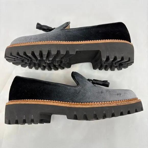 Jon Josef Gogo Gray Velvet Tassel Loafers, Size 37 EU (7 US), Old Money Academia