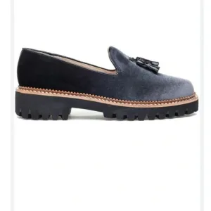 Jon Josef Gogo Gray Velvet Tassel Loafers, Size 37 EU (7 US), Old Money Academia
