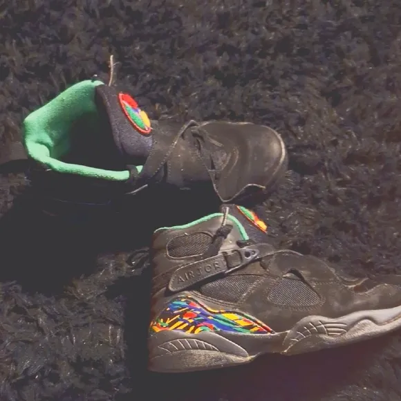 Jordans Kids Black and Green Sneakers
