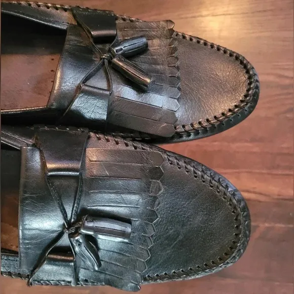 JOS A BANKS Men's black leather fringe tassels career preppy loafers shoes 12