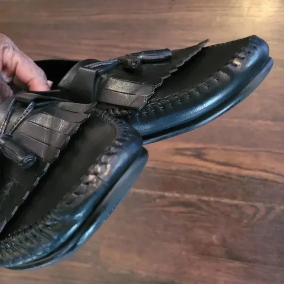 JOS A BANKS Men's black leather fringe tassels career preppy loafers shoes 12