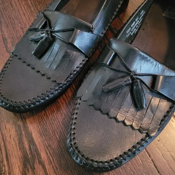 JOS A BANKS Men's black leather fringe tassels career preppy loafers shoes 12