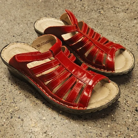Josef Siebel Women's Claudia Red Leather Sandals Like New Size 39