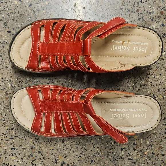 Josef Siebel Women's Claudia Red Leather Sandals Like New Size 39