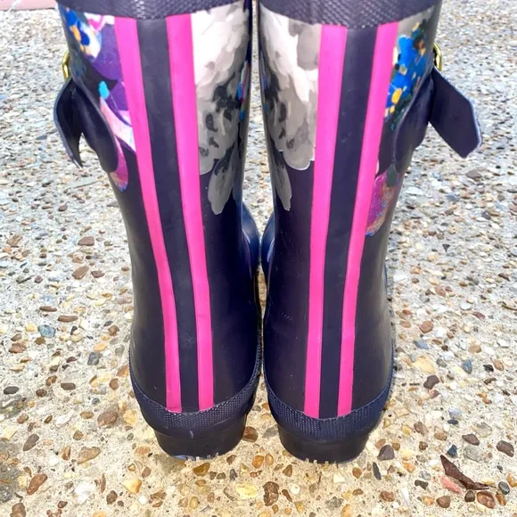 Joules Molly Welly Navy Blue Floral Mid-Calf Rubber Rain Boots Size 7